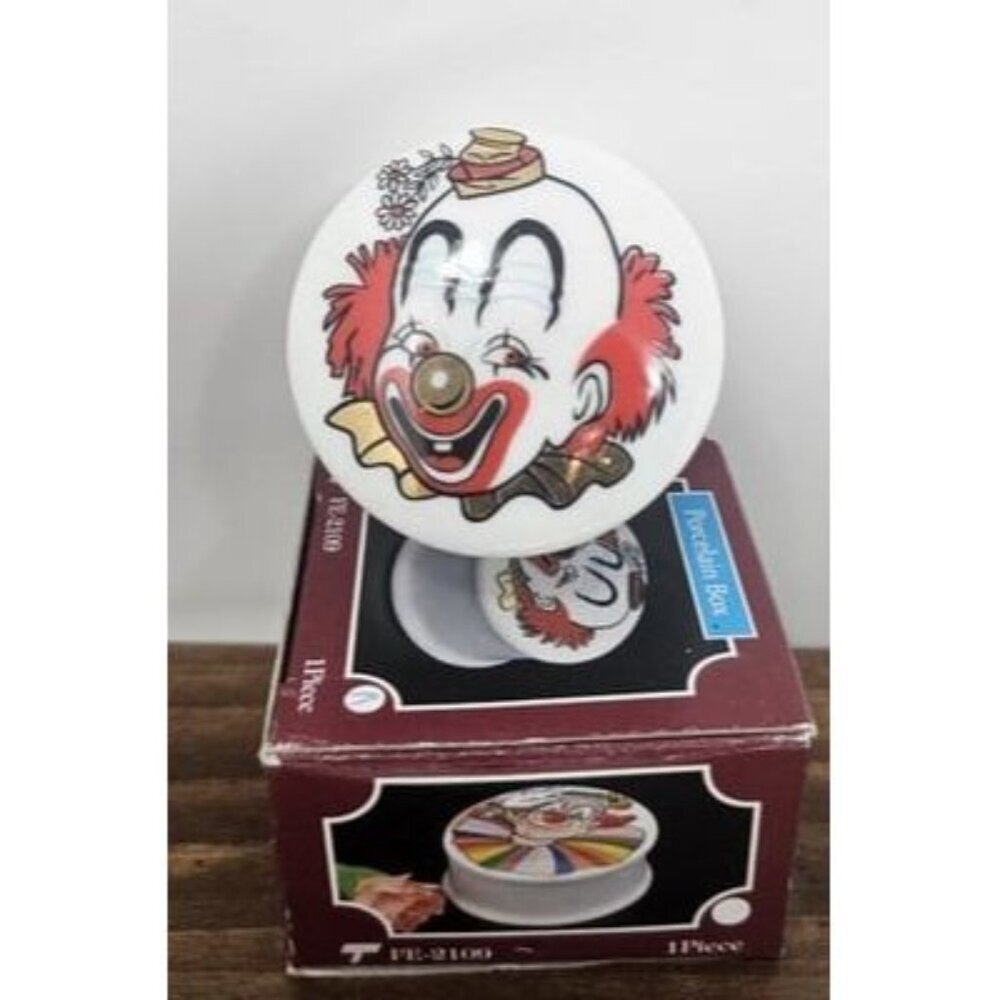 Vintage Trippies Inc. 90's Porcelain Trinket Keepsake Box Clown 2" New